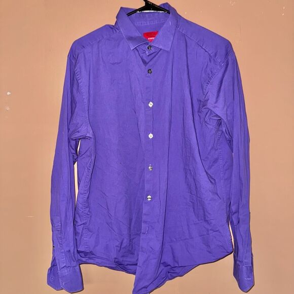 Alfani Stretch Fitted Men's Purple Button Down Long Sleeve Dress Shirt L - Picture 1 of 7